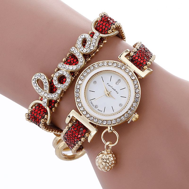 Mode Luxe Femmes Montre Amour Mot Bracelet En Cuir Dames Bracelet Montre À Quartz