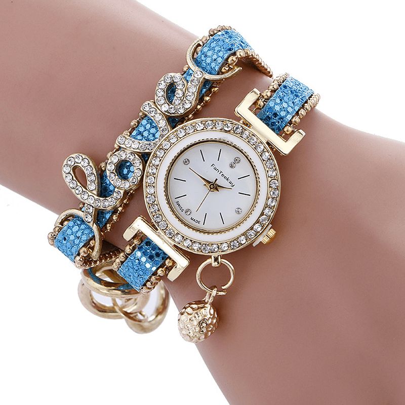 Mode Luxe Femmes Montre Amour Mot Bracelet En Cuir Dames Bracelet Montre À Quartz