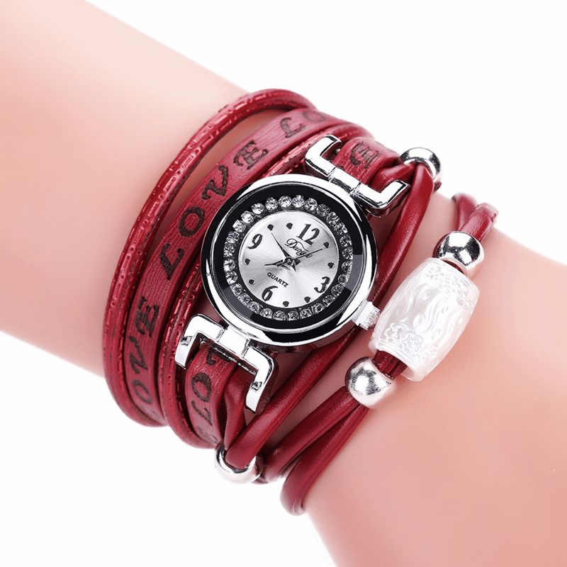 Mode Luxe Strass Pu Cuir Femmes Montre À Quartz Bracelet Montre