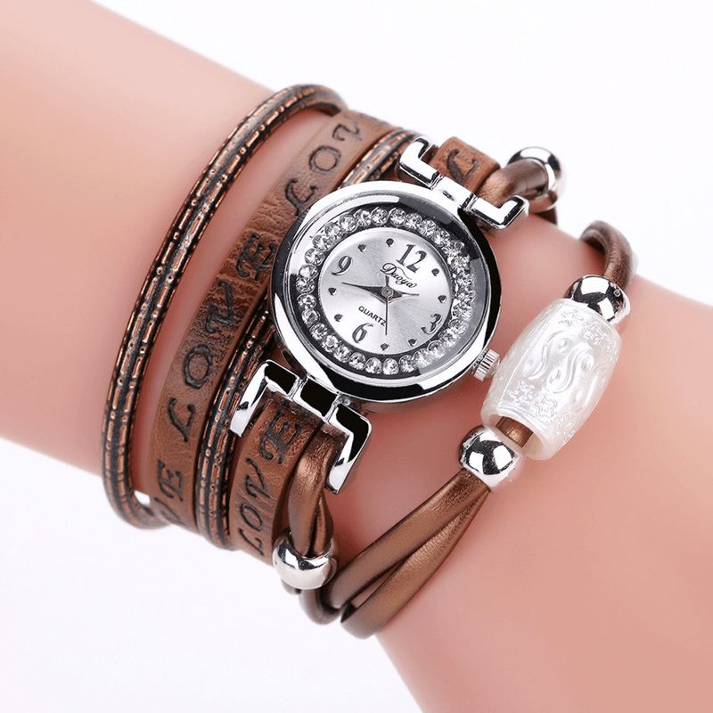 Mode Luxe Strass Pu Cuir Femmes Montre À Quartz Bracelet Montre