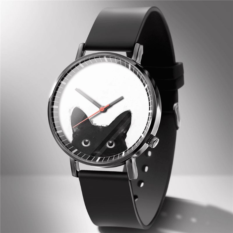 Mode Montre À Quartz Imprimé Animal Hommes Montre D'affaires Mignon Noir-blanc Chiens Chats Motif Femmes Montre À Quartz