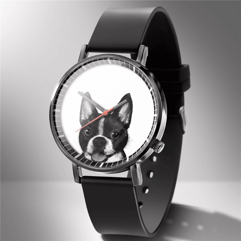 Mode Montre À Quartz Imprimé Animal Hommes Montre D'affaires Mignon Noir-blanc Chiens Chats Motif Femmes Montre À Quartz