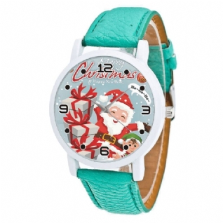 Mode Noël Père Noël Avec Cadeau Motif Mignon Montre Bracelet En Cuir Hommes Femmes Quartxz Montre