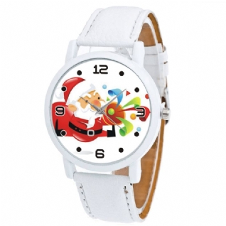 Mode Noël Père Noël Soufflant Suona Motif Mignon Montre Bracelet En Cuir Hommes Femmes Quartxz Montre