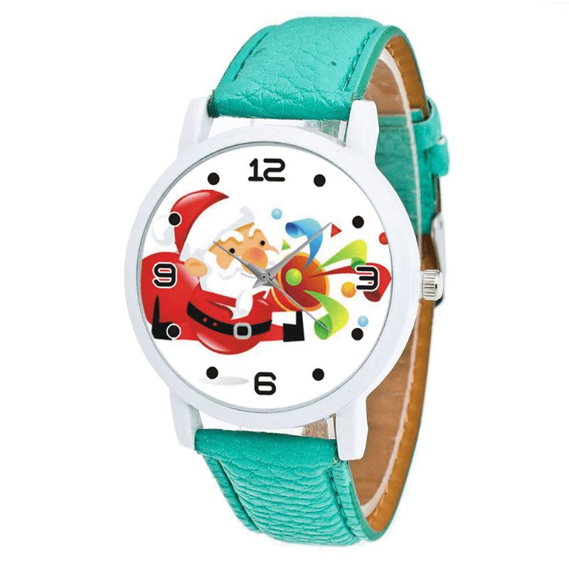 Mode Noël Père Noël Soufflant Suona Motif Mignon Montre Bracelet En Cuir Hommes Femmes Quartxz Montre