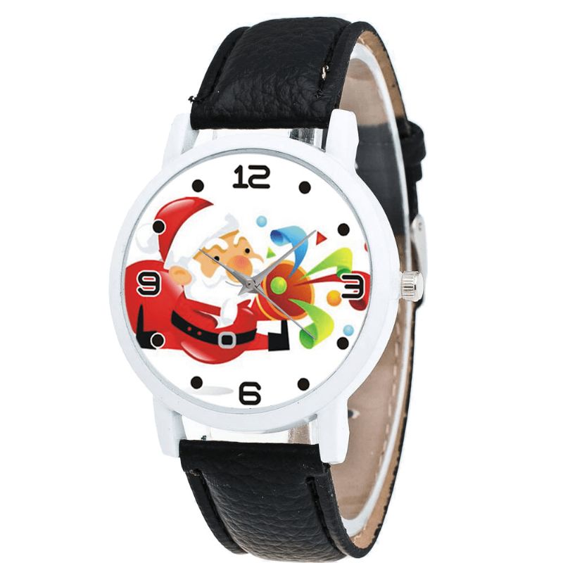 Mode Noël Père Noël Soufflant Suona Motif Mignon Montre Bracelet En Cuir Hommes Femmes Quartxz Montre