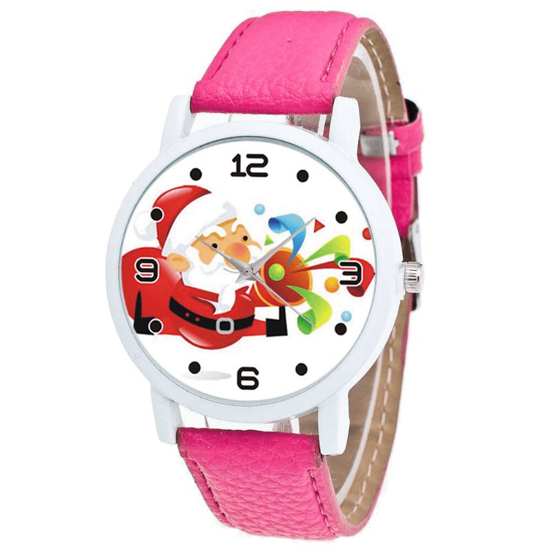 Mode Noël Père Noël Soufflant Suona Motif Mignon Montre Bracelet En Cuir Hommes Femmes Quartxz Montre