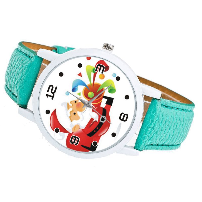 Mode Noël Père Noël Soufflant Suona Motif Mignon Montre Bracelet En Cuir Hommes Femmes Quartxz Montre