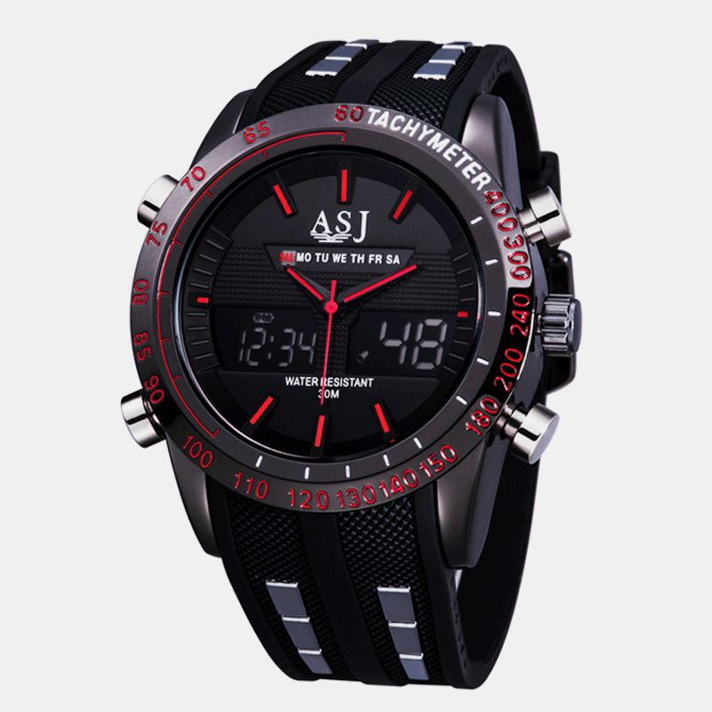 Mode Sport Hommes Montre Pu Cuir Bande 3d Cadran Conception Led Affichage Rétro-éclairage Led Affichage Électronique Montre À Quartz