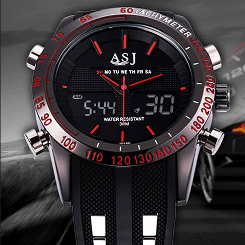 Mode Sport Hommes Montre Pu Cuir Bande 3d Cadran Conception Led Affichage Rétro-éclairage Led Affichage Électronique Montre À Quartz