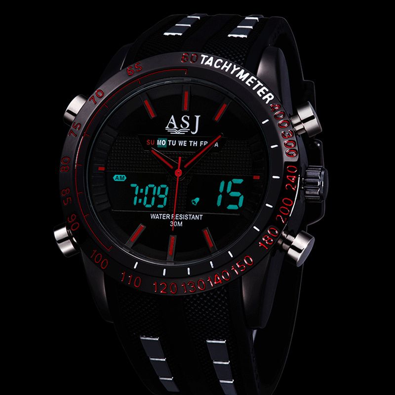 Mode Sport Hommes Montre Pu Cuir Bande 3d Cadran Conception Led Affichage Rétro-éclairage Led Affichage Électronique Montre À Quartz