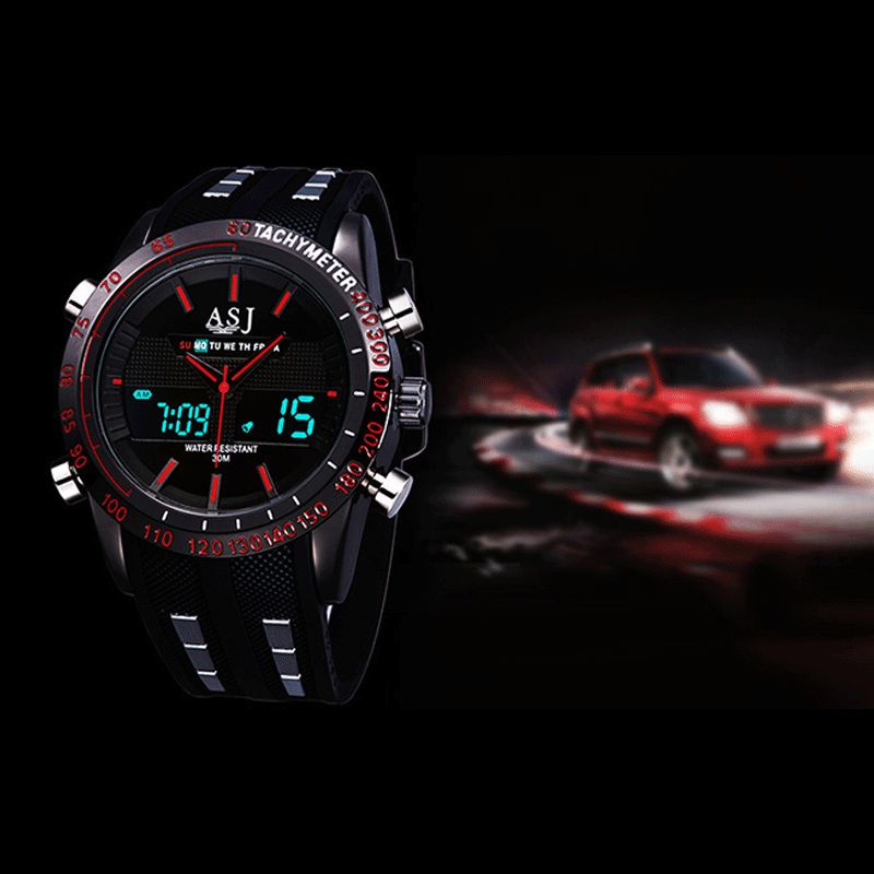 Mode Sport Hommes Montre Pu Cuir Bande 3d Cadran Conception Led Affichage Rétro-éclairage Led Affichage Électronique Montre À Quartz