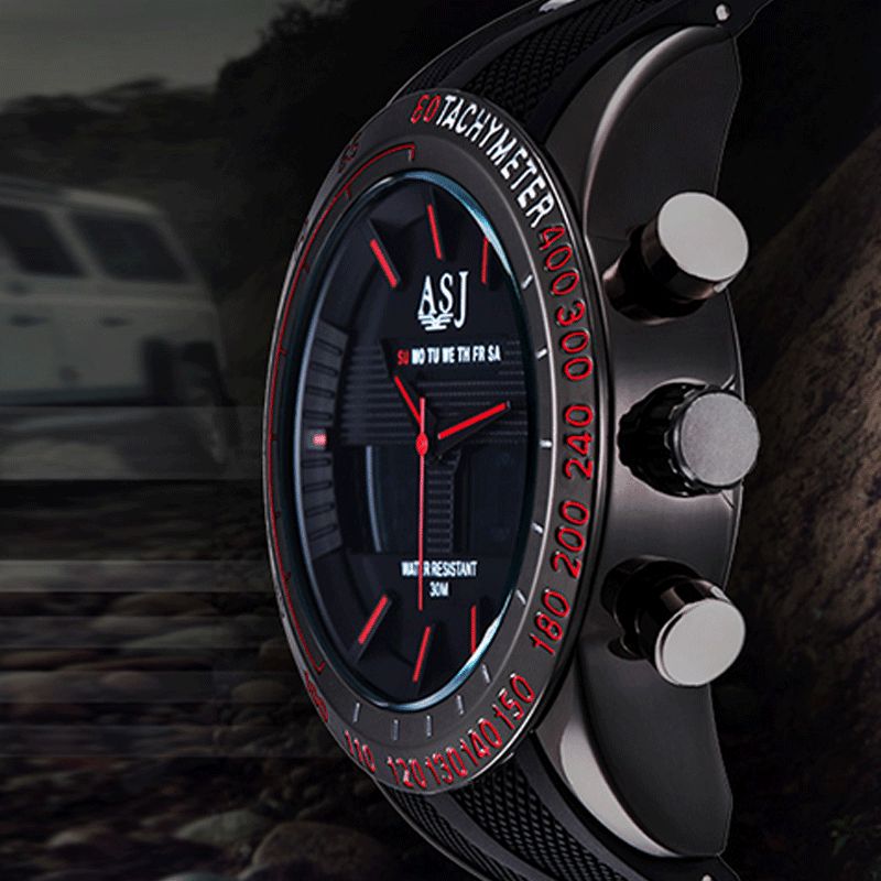 Mode Sport Hommes Montre Pu Cuir Bande 3d Cadran Conception Led Affichage Rétro-éclairage Led Affichage Électronique Montre À Quartz