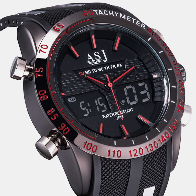 Mode Sport Hommes Montre Pu Cuir Bande 3d Cadran Conception Led Affichage Rétro-éclairage Led Affichage Électronique Montre À Quartz