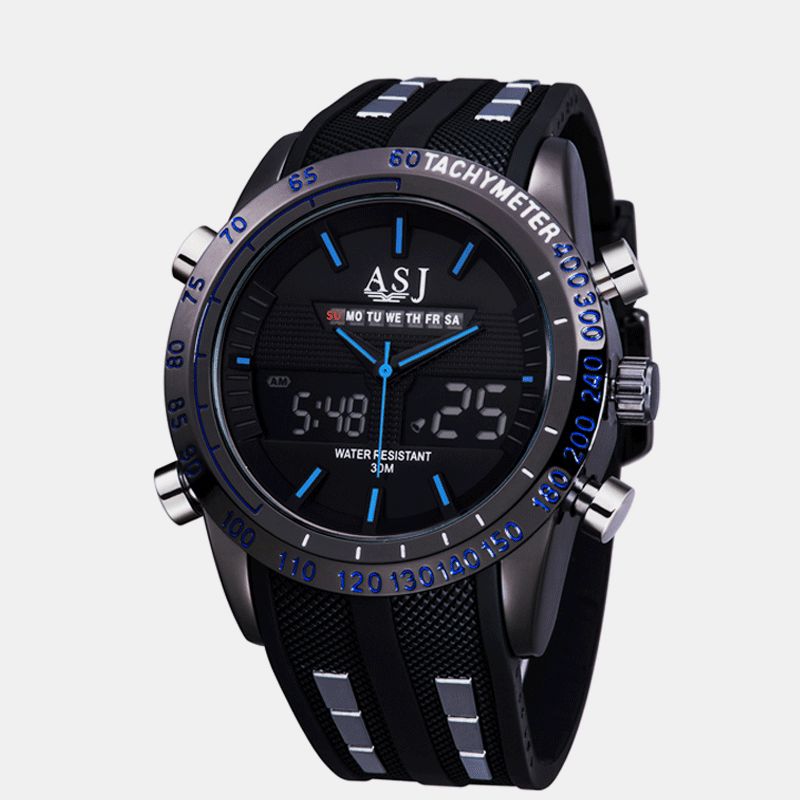 Mode Sport Hommes Montre Pu Cuir Bande 3d Cadran Conception Led Affichage Rétro-éclairage Led Affichage Électronique Montre À Quartz