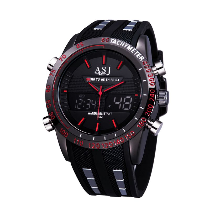 Mode Sport Hommes Montre Pu Cuir Bande 3d Cadran Conception Led Affichage Rétro-éclairage Led Affichage Électronique Montre À Quartz