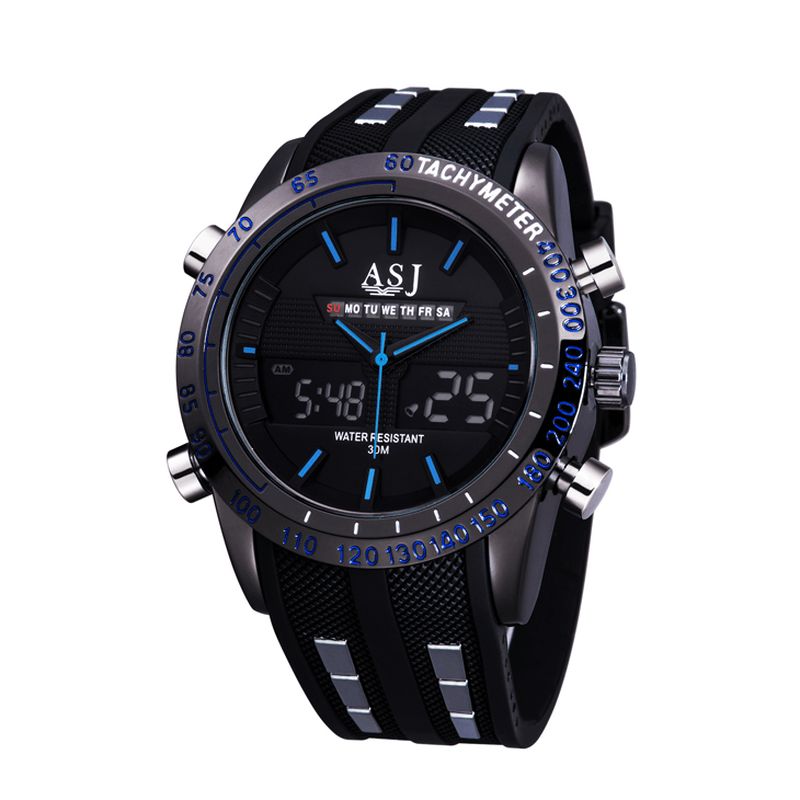 Mode Sport Hommes Montre Pu Cuir Bande 3d Cadran Conception Led Affichage Rétro-éclairage Led Affichage Électronique Montre À Quartz