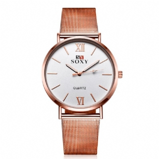 Mode Style Femmes Montre-bracelet Dames Robe Cadran Simple Or Rose Bracelet En Acier Inoxydable Montre À Quartz