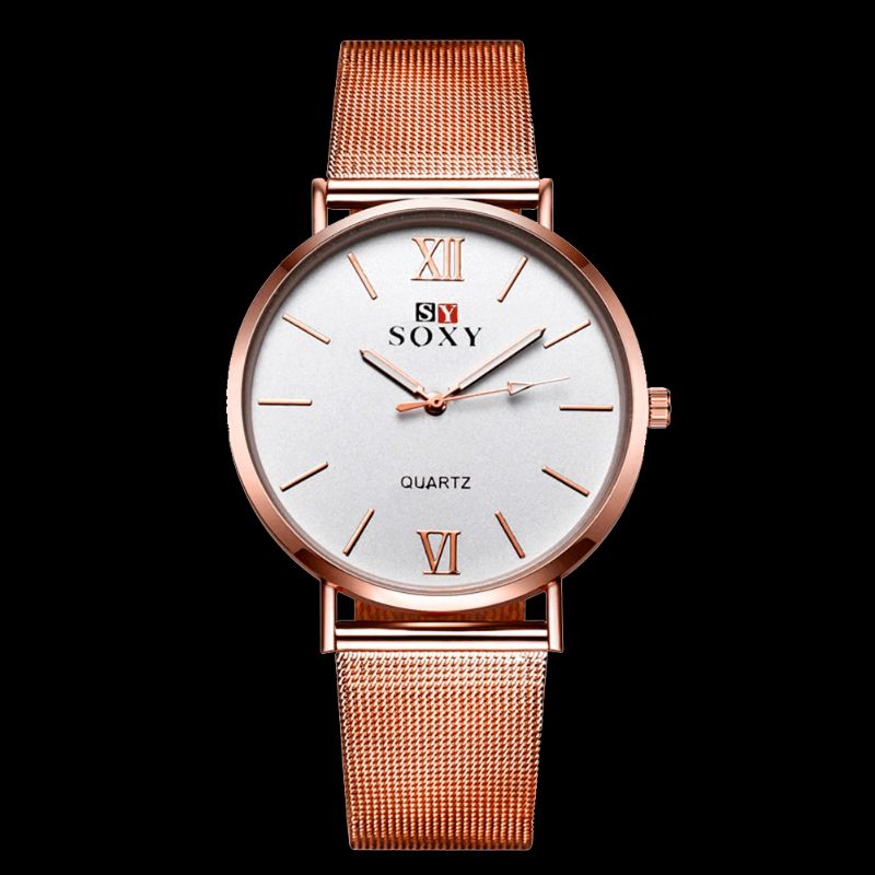 Mode Style Femmes Montre-bracelet Dames Robe Cadran Simple Or Rose Bracelet En Acier Inoxydable Montre À Quartz