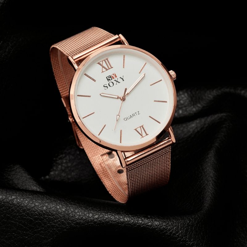 Mode Style Femmes Montre-bracelet Dames Robe Cadran Simple Or Rose Bracelet En Acier Inoxydable Montre À Quartz