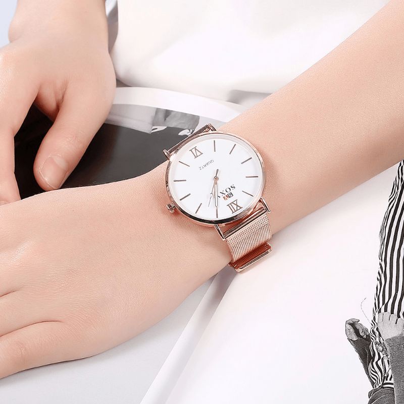 Mode Style Femmes Montre-bracelet Dames Robe Cadran Simple Or Rose Bracelet En Acier Inoxydable Montre À Quartz