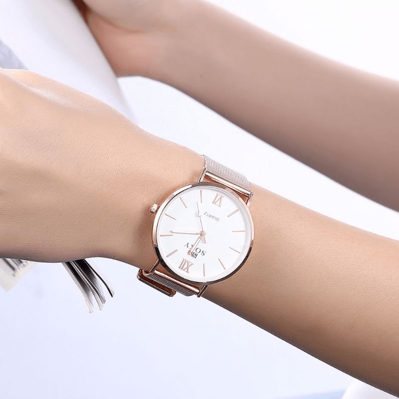 Mode Style Femmes Montre-bracelet Dames Robe Cadran Simple Or Rose Bracelet En Acier Inoxydable Montre À Quartz