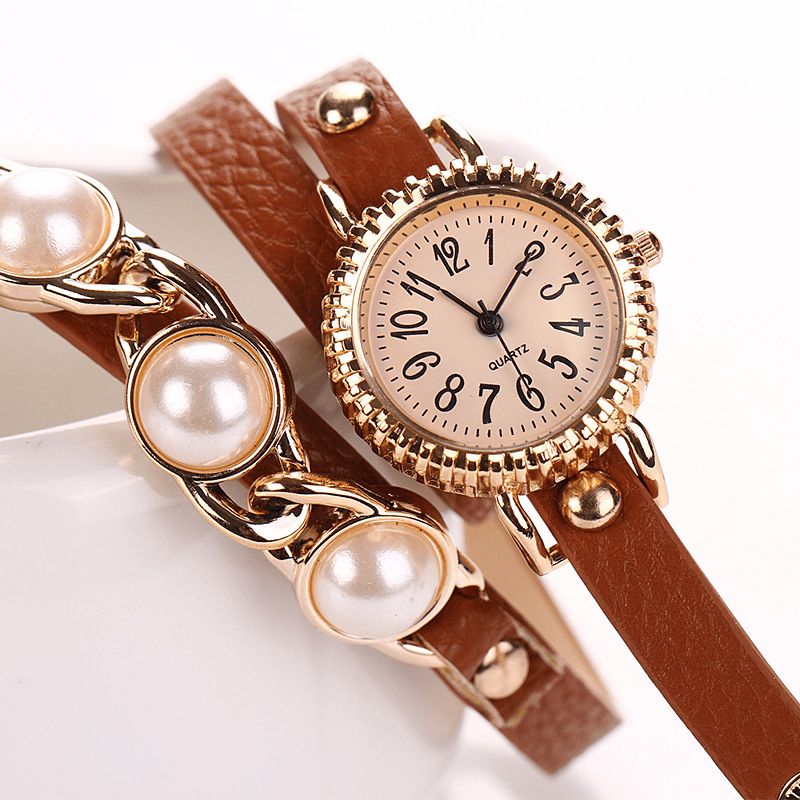 Mode Trois Perles Femmes Montre Dames Robe Montre Bracelet Montre À Quartz