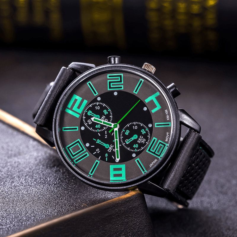 Montre D'affaires Décontractée En Cuir Pour Hommes Montre À Quartz Avec Pointeur Décoré