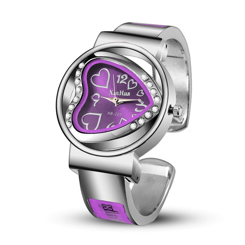 Montre-bracelet En Acier Pour Femme En Forme De Cœur Montre À Quartz Colorée En Cristal