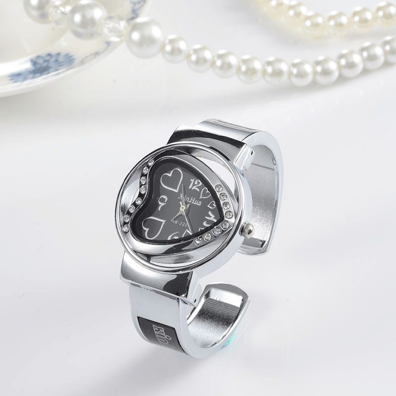 Montre-bracelet En Acier Pour Femme En Forme De Cœur Montre À Quartz Colorée En Cristal