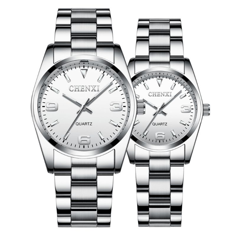 Montre-bracelet De Couple Étanche En Acier Complet Montre À Quartz De Style Professionnel