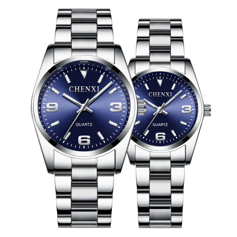 Montre-bracelet De Couple Étanche En Acier Complet Montre À Quartz De Style Professionnel