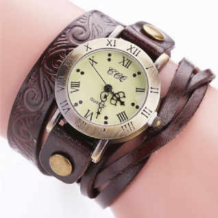 Montre-bracelet En Cuir À Chiffres Romains En Cuir De Vachette De Style Rétro Vintage Pour Femmes