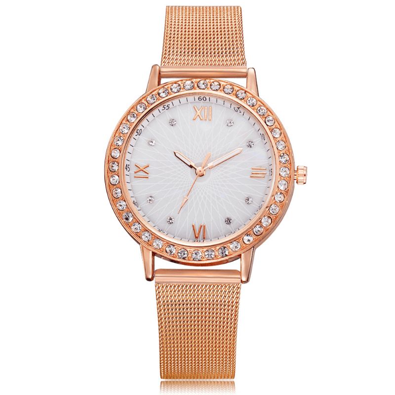 Montre-bracelet Pour Dames En Cristal De Style Décontracté De Montres À Quartz À Bande D'acier Complète