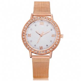 Montre-bracelet Pour Dames En Cristal De Style Décontracté De Montres À Quartz À Bande D'acier Complète