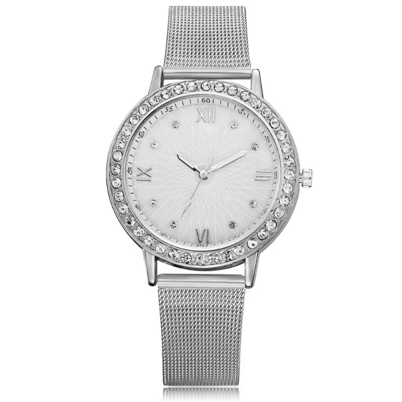 Montre-bracelet Pour Dames En Cristal De Style Décontracté De Montres À Quartz À Bande D'acier Complète