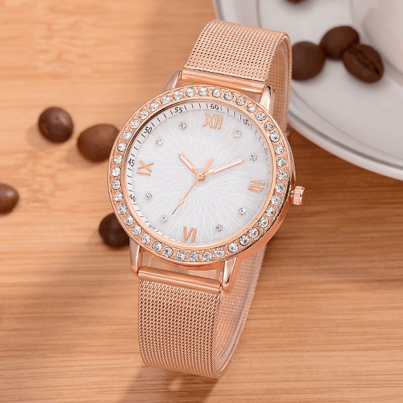 Montre-bracelet Pour Dames En Cristal De Style Décontracté De Montres À Quartz À Bande D'acier Complète