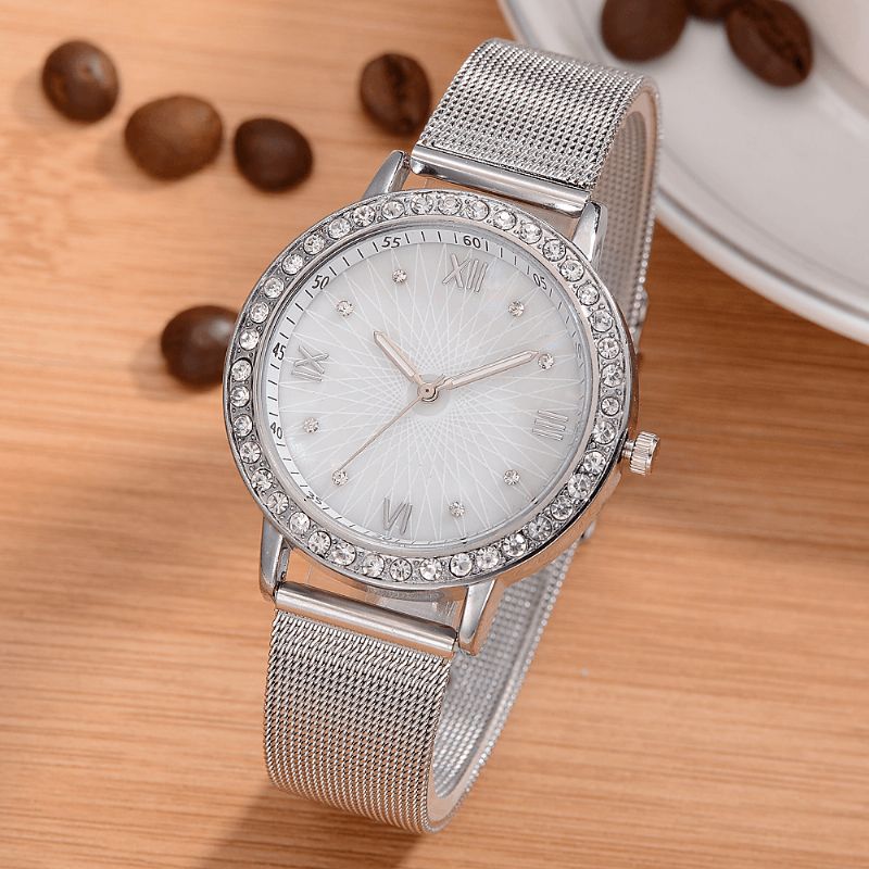 Montre-bracelet Pour Dames En Cristal De Style Décontracté De Montres À Quartz À Bande D'acier Complète