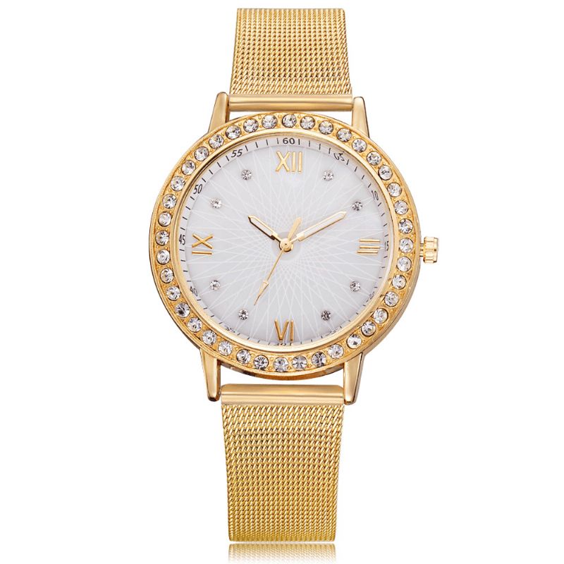 Montre-bracelet Pour Dames En Cristal De Style Décontracté De Montres À Quartz À Bande D'acier Complète