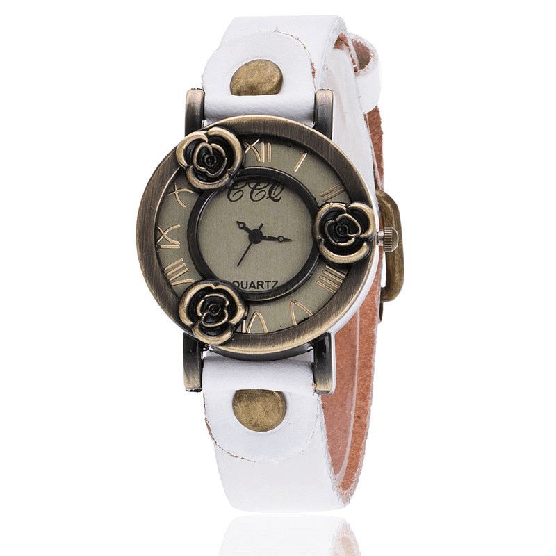 Montre-bracelet Pour Femme À Bande Mince Vintage Montre À Quartz À Cadran Creux Trois Roses