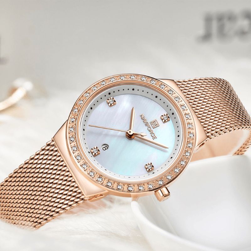 Montre-bracelet Pour Femme De Style Décontracté En Cristal Avec Bracelet En Acier Inoxydable Étanche Montre À Quartz