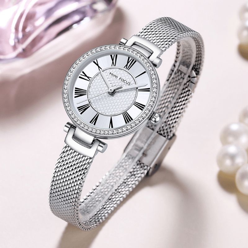 Montre Femme Élégante Mode Casual Bracelet Acier Cristal Montre Quartz Étanche