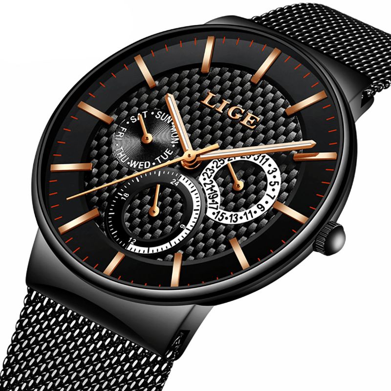 Montre Homme Business Casual Montre À Quartz Étanche Avec Affichage De La Date Et De La Semaine