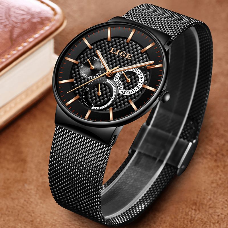 Montre Homme Business Casual Montre À Quartz Étanche Avec Affichage De La Date Et De La Semaine