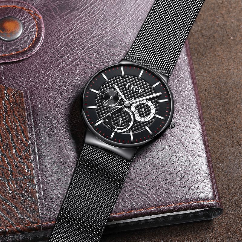 Montre Homme Business Casual Montre À Quartz Étanche Avec Affichage De La Date Et De La Semaine