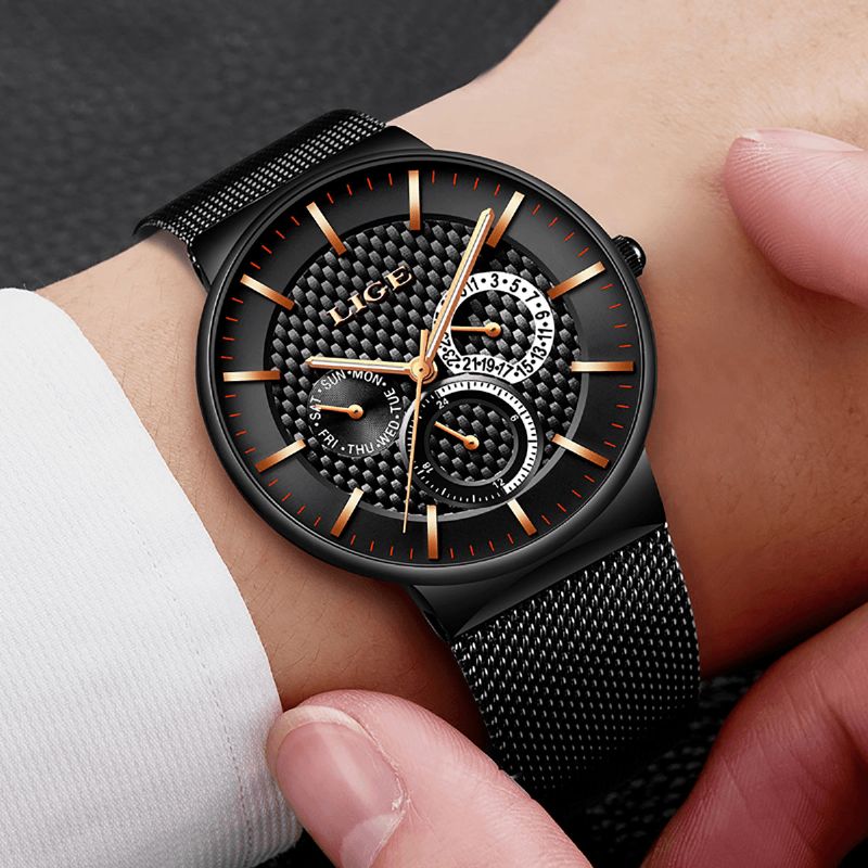 Montre Homme Business Casual Montre À Quartz Étanche Avec Affichage De La Date Et De La Semaine