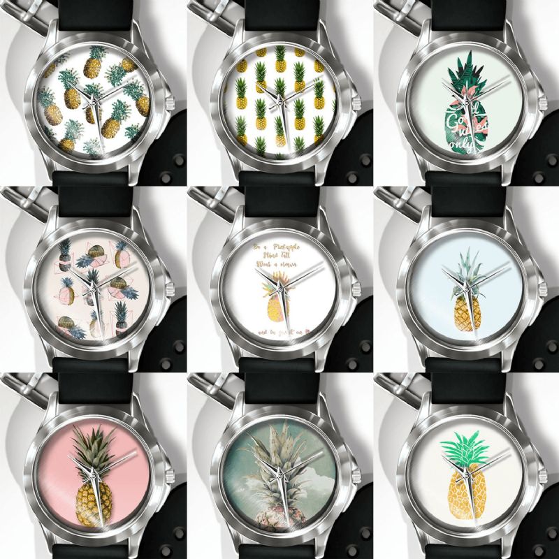 Montre D'impression D'ananas De Mode Montre D'été De Fruit D'alliage De Pvc Montre Occasionnelle De Quartz De Dame