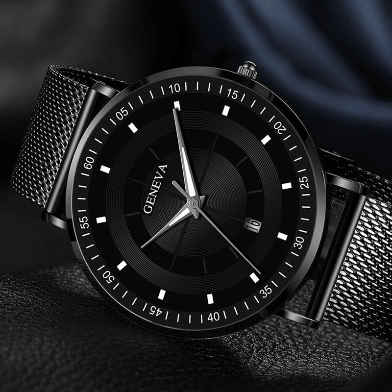 Montre À Quartz À Bracelet En Maille Multifonctionnelle En Alliage De Mode Décontractée Avec Pointeurs Lumineux