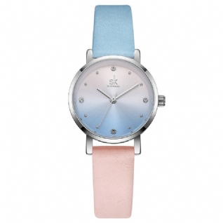 Montre À Quartz À Cadran En Cristal Pour Femmes De Luxe Avec Bracelet En Cuir Dégradé De Couleur À La Mode