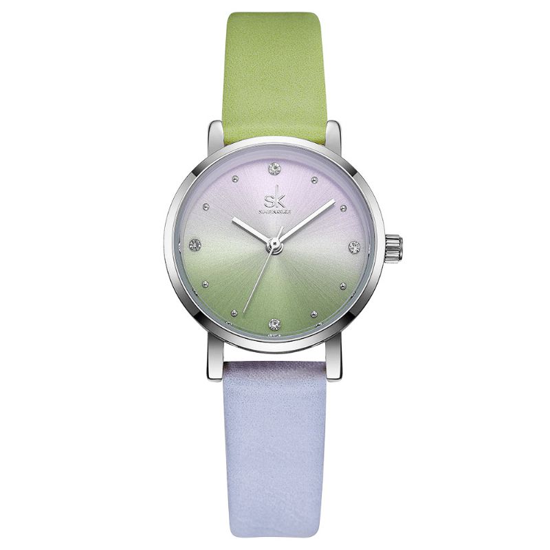 Montre À Quartz À Cadran En Cristal Pour Femmes De Luxe Avec Bracelet En Cuir Dégradé De Couleur À La Mode